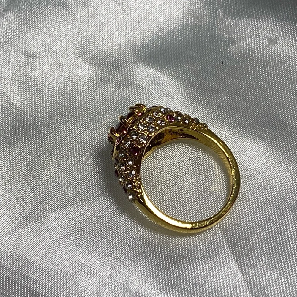 Gold Style Ring with Red Gemstone and Crystal Accents, costume jewelry
